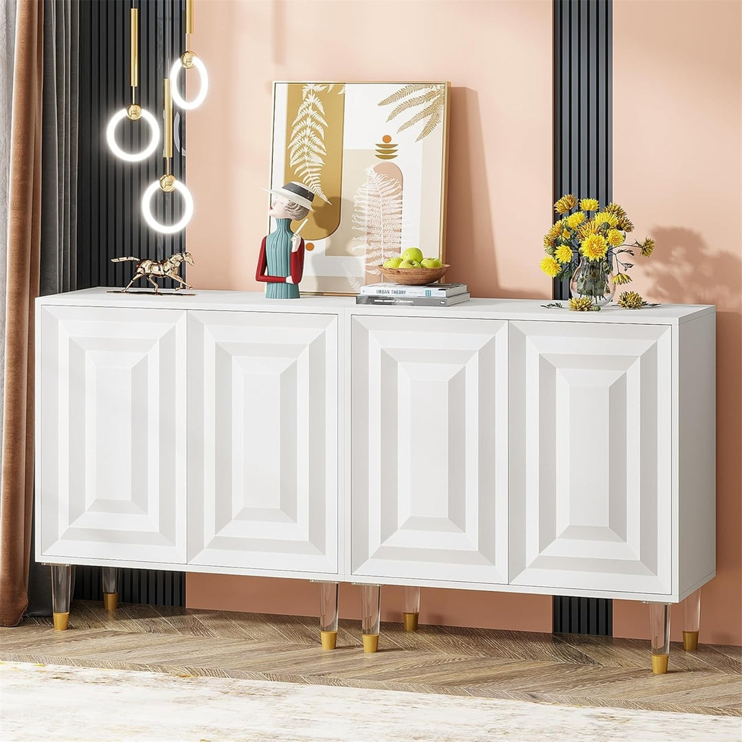 Tribesigns 63 Inch White Sideboard Buffet Cabinet with 4 Doors and Storage Shelves Image 3