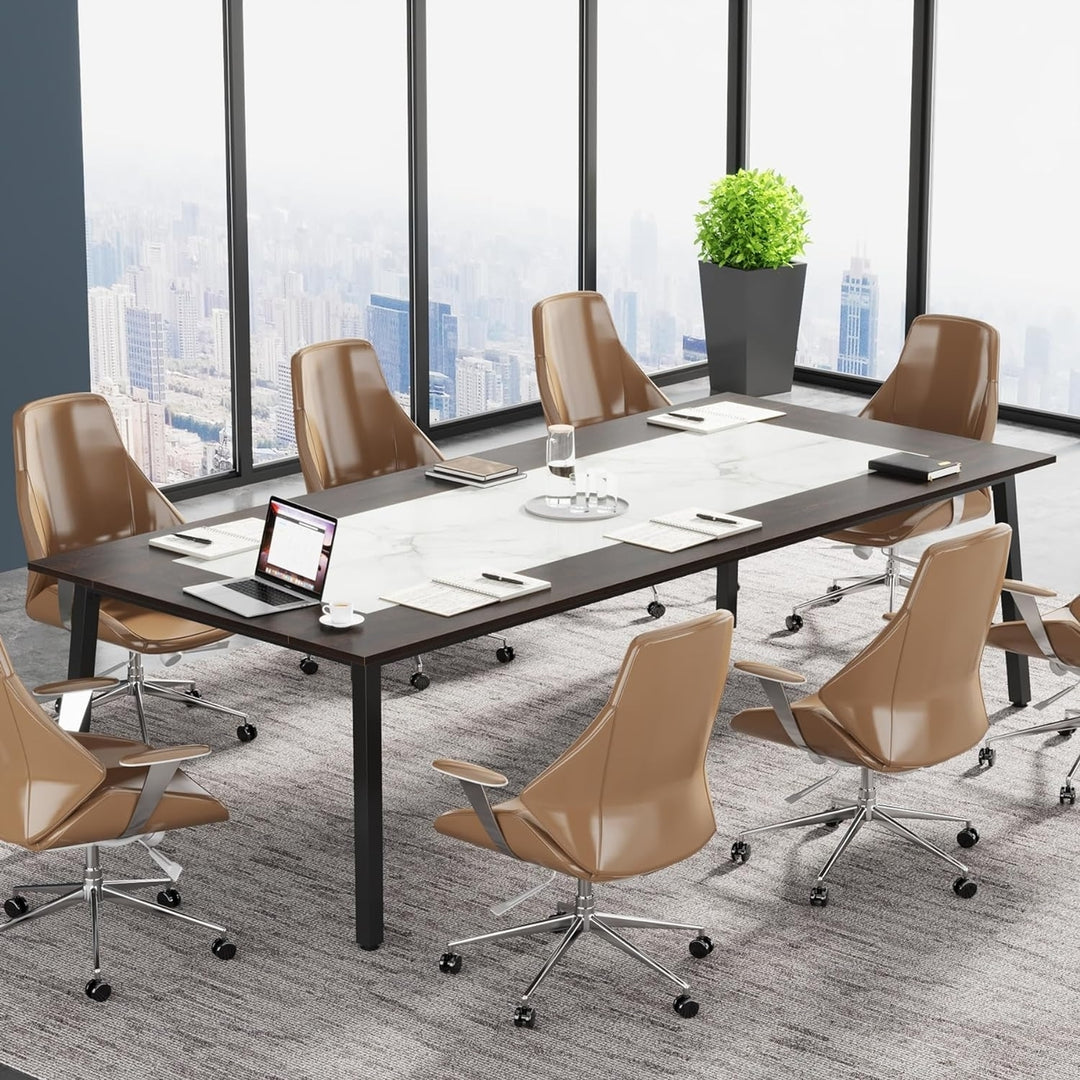 Tribesigns 6.56 FT Conference Table Office Desk 8-10 People Brown White Image 6