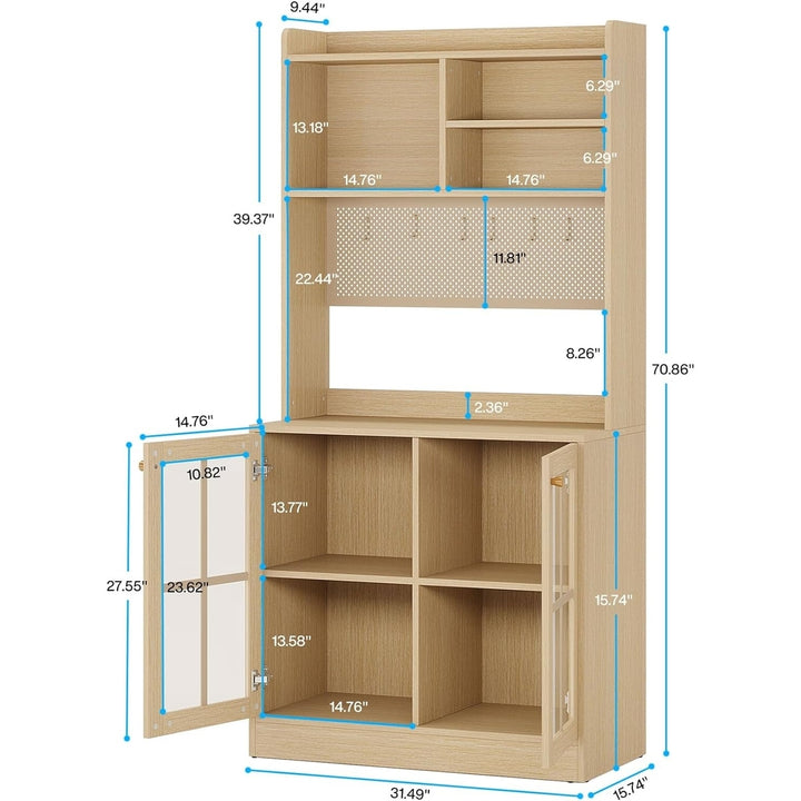 Tribesigns 70.8 Inch Kitchen Pantry Cabinet Microwave Hutch Tempered Glass Doors Image 5