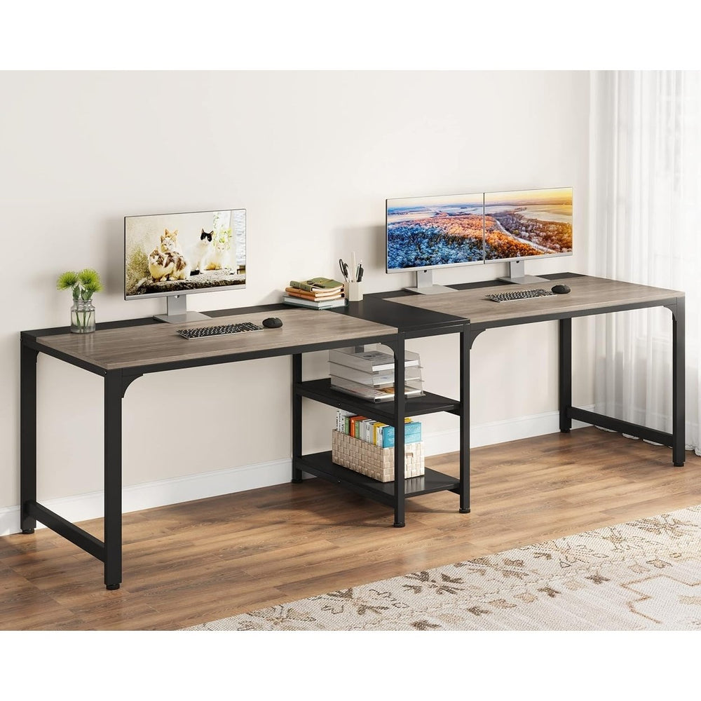 Tribesigns 90.55 Inch Double Computer Desk with Storage Shelves for 2 People Image 2