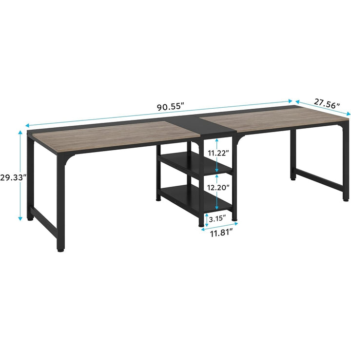 Tribesigns 90.55 Inch Double Computer Desk with Storage Shelves for 2 People Image 6