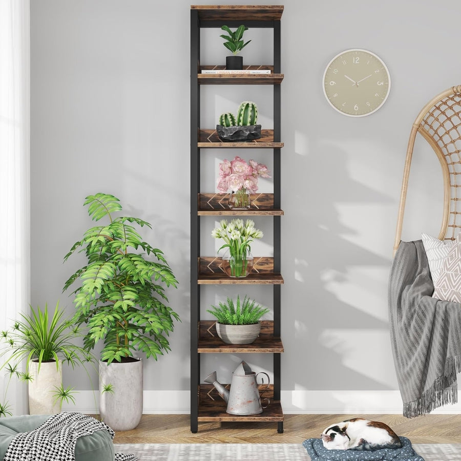 Tribesigns 6-Tier Corner Shelf 76.77 Inch Tall Narrow Bookshelf Storage Rack Image 1