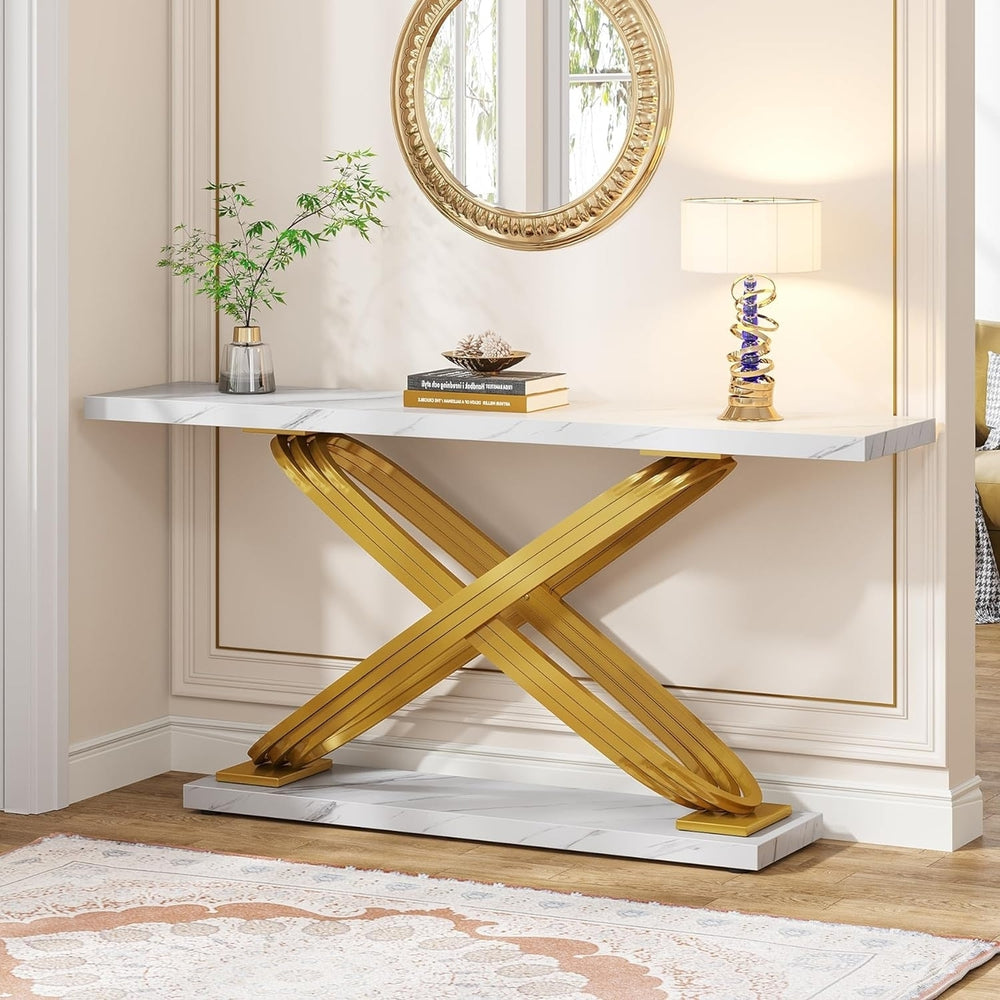 Tribesigns 55 Inch Faux Marble Gold Console Table Entryway Sofa Table Image 2