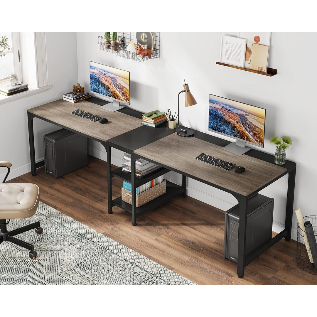 Tribesigns 90.55 Inch Double Computer Desk with Storage Shelves for 2 People Image 3