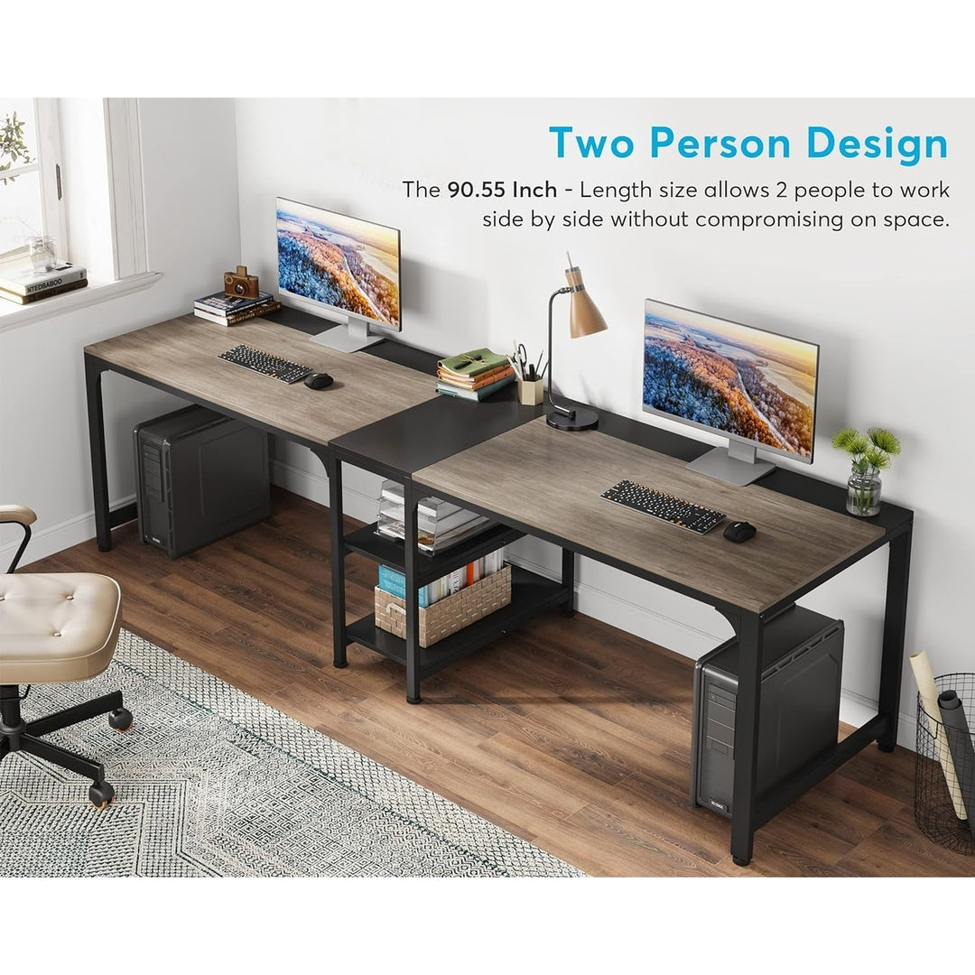 Tribesigns 90.55 Inch Double Computer Desk with Storage Shelves for 2 People Image 4