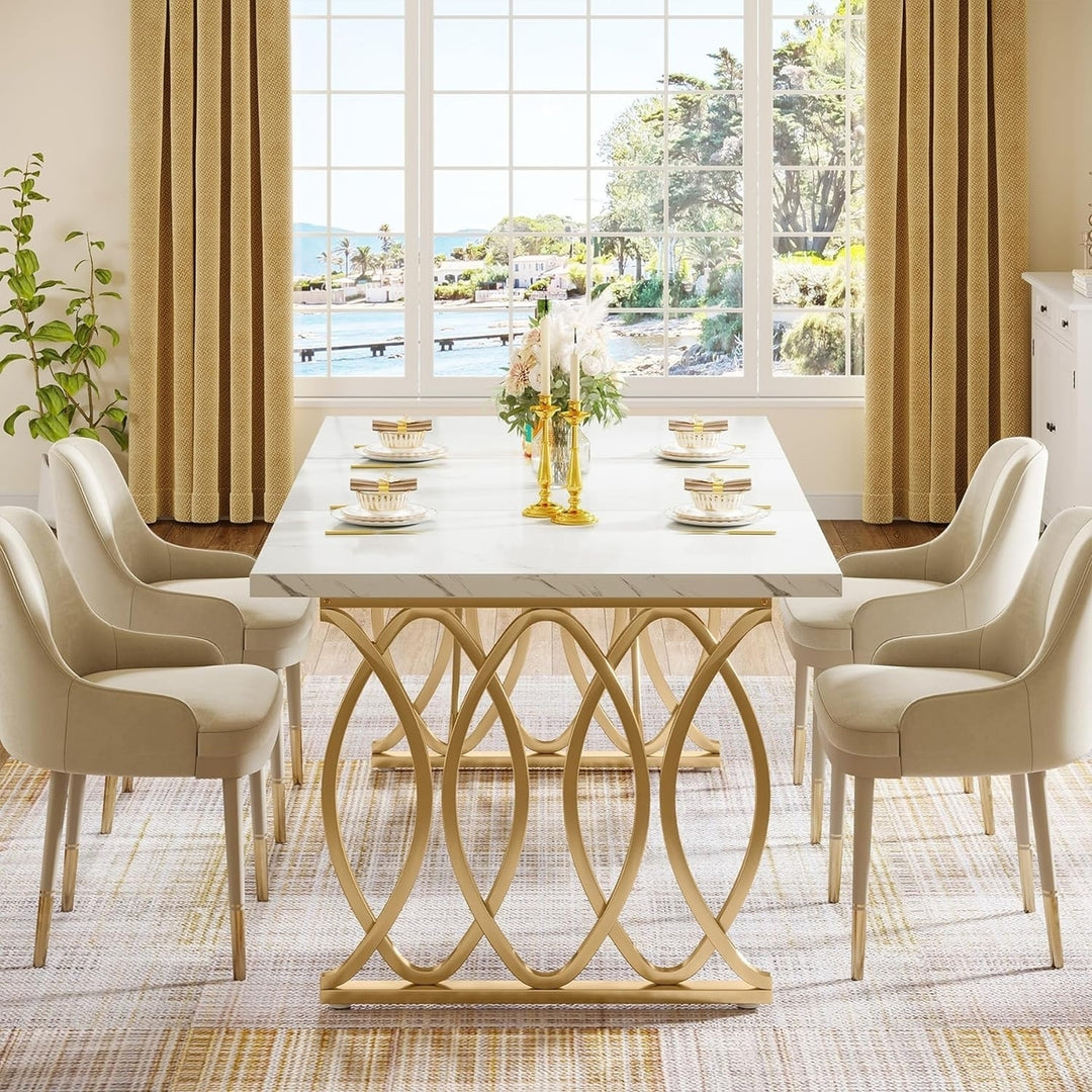 Tribesigns 63" Modern Dining Table White Faux Marble Gold Frame for 4-6 People Image 4