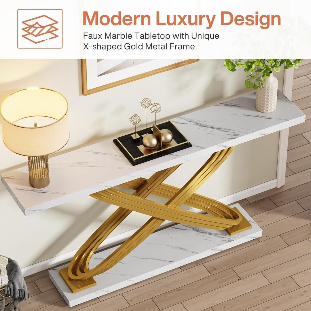 Tribesigns 55 Inch Faux Marble Gold Console Table Entryway Sofa Table Image 4