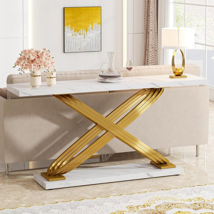 Tribesigns 55 Inch Faux Marble Gold Console Table Entryway Sofa Table Image 6