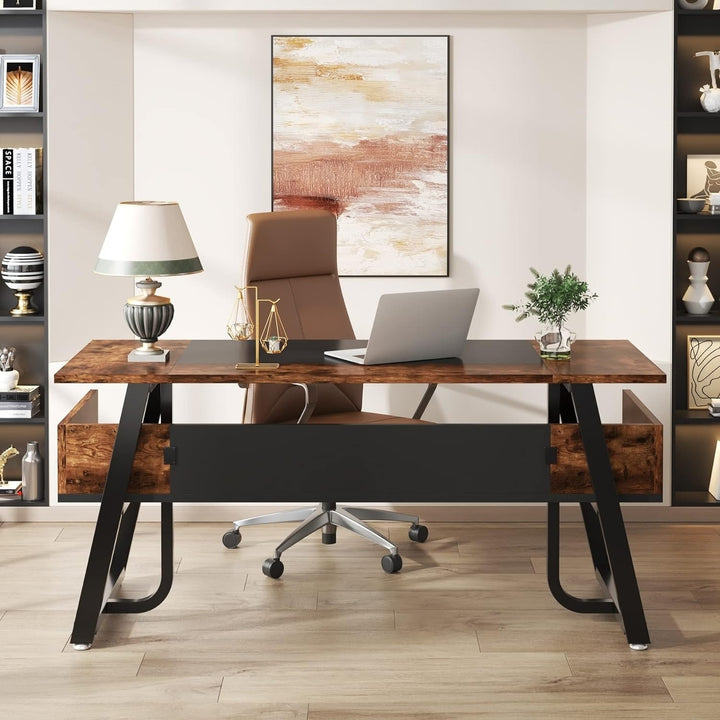 Tribesigns 63 Inch Modern Office Desk with Shelf Large Wood Writing Table Image 1