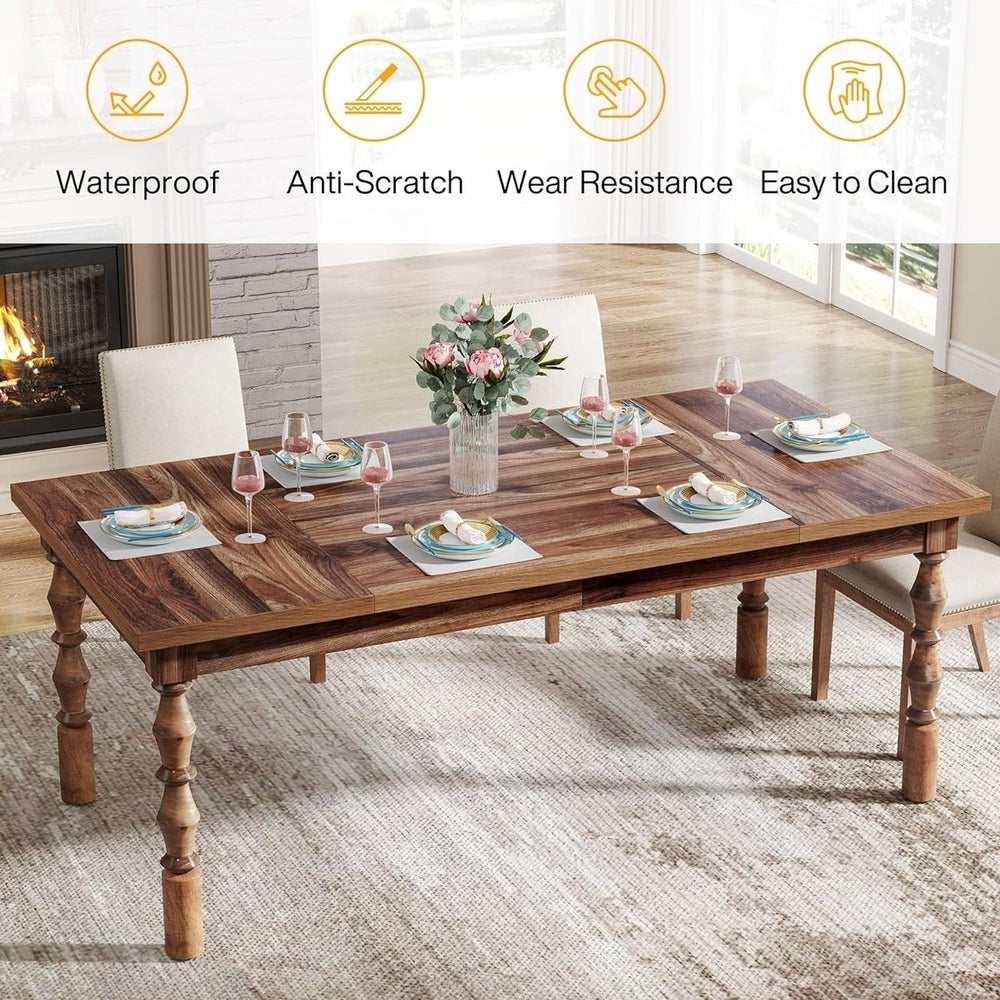 Tribesigns 62 Wood Dining Table for 4-6 People, Farmhouse Large Rectangle Kitchen Table Image 2