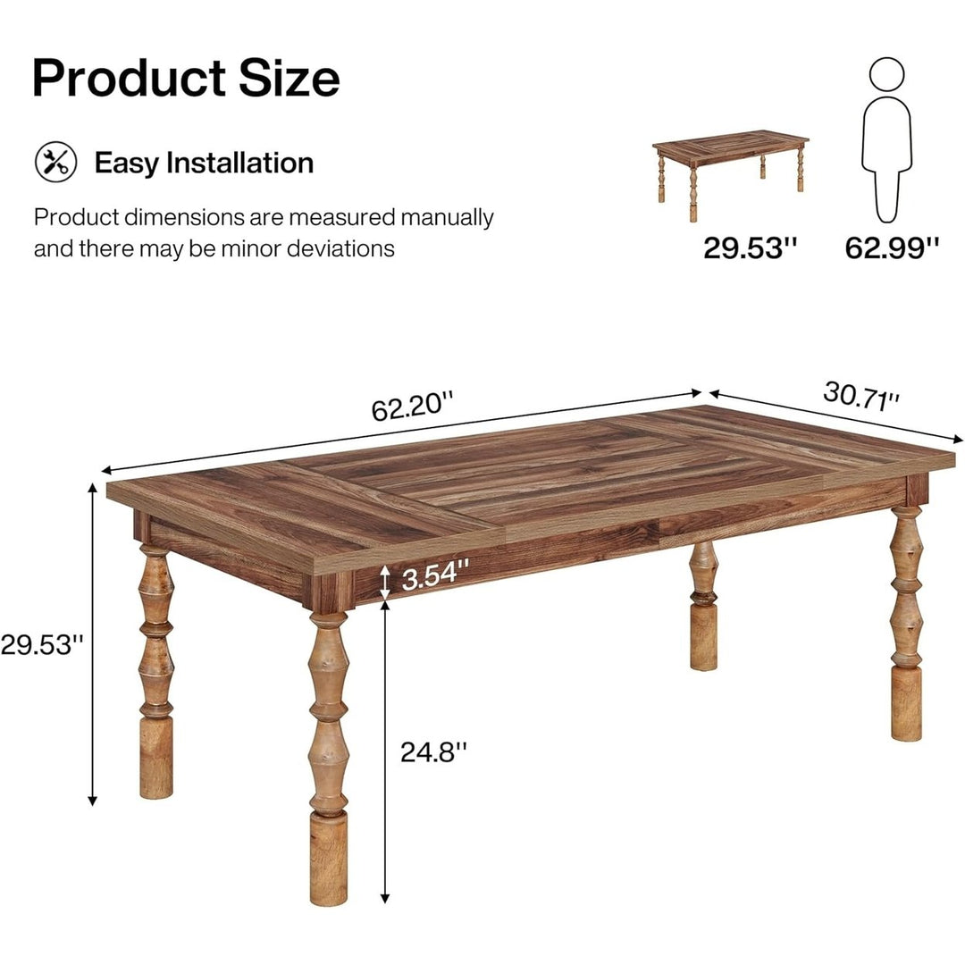 Tribesigns 62 Wood Dining Table for 4-6 People, Farmhouse Large Rectangle Kitchen Table Image 5