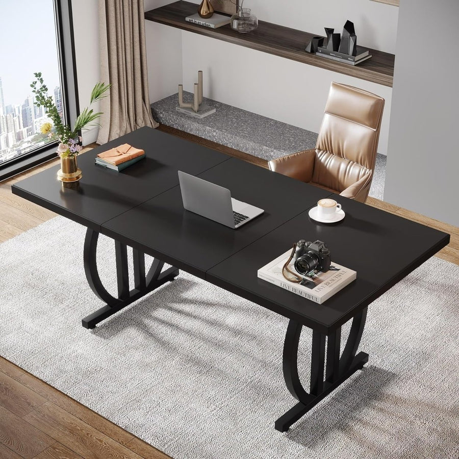 Tribesigns Executive Desk, 63 inch Large Modern Computer Desk with Metal Geometric Base Image 1