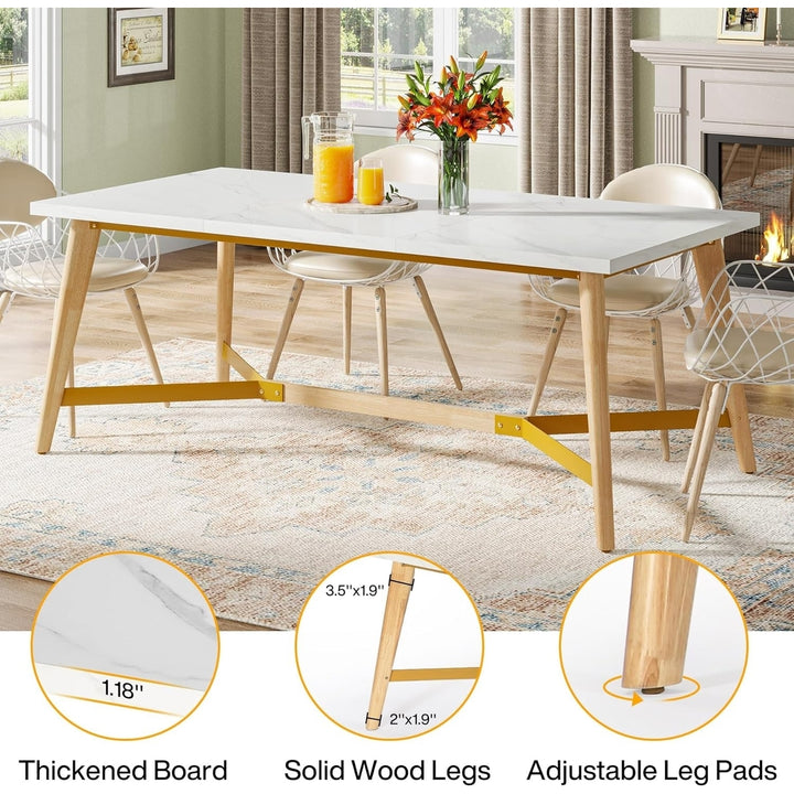 Tribesigns Dining Table for 6-8 People, 70.9 Inch Rectangular Kitchen Table with Solid Wood Legs, Faux Marble Wood Image 2