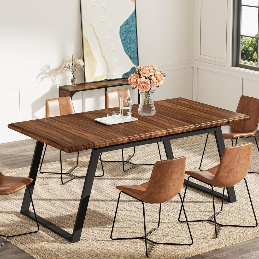 Tribesigns Dining Table for 6, 63-Inch Large Wood Kitchen Table, Rectangular Dinner Table with Metal Legs Image 1