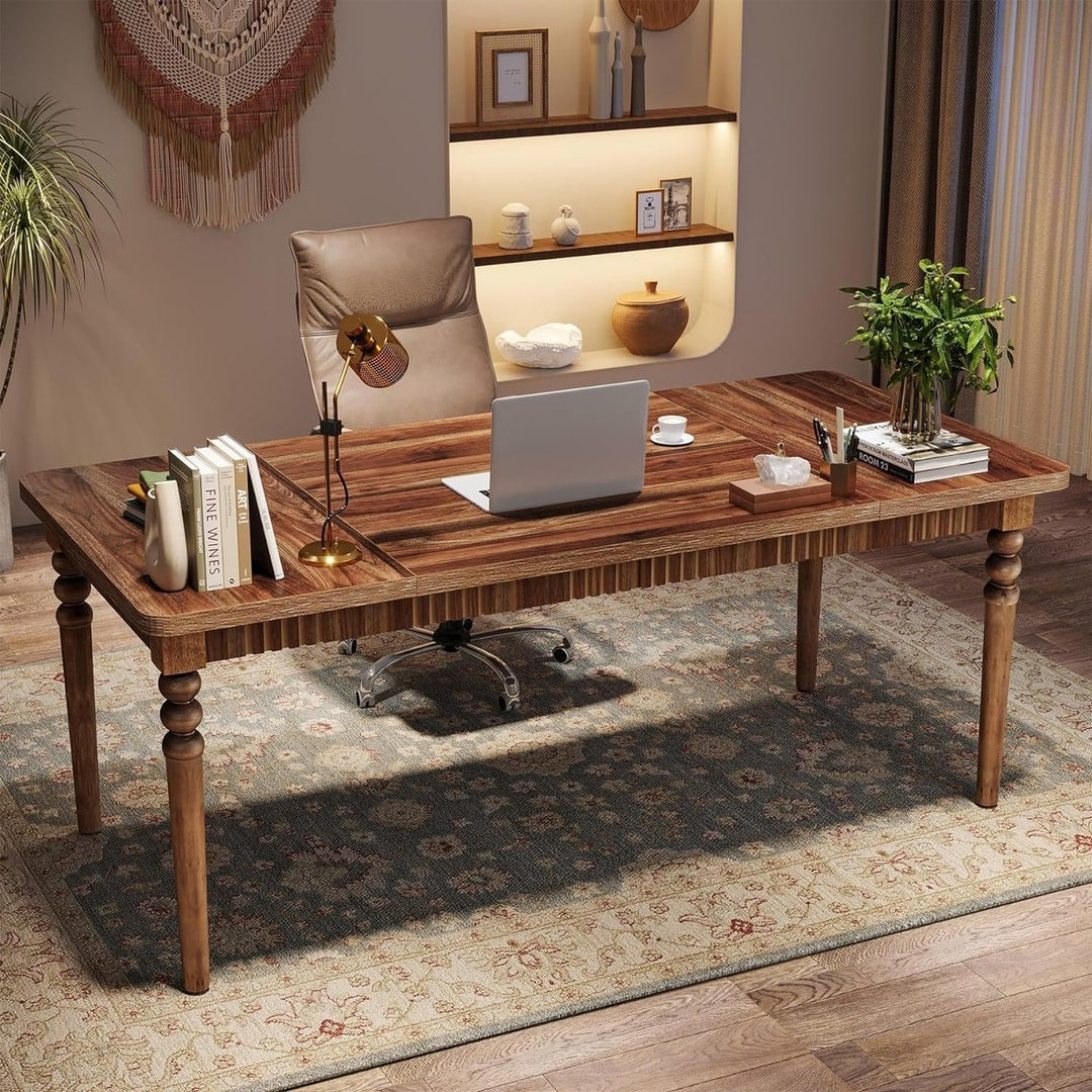 Tribesigns 63-Inch Executive Desk, Large Office Computer Desk with Solid Wood Turned Legs Image 1