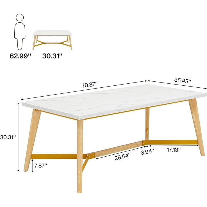 Tribesigns Dining Table for 6-8 People, 70.9 Inch Rectangular Kitchen Table with Solid Wood Legs, Faux Marble Wood Image 5