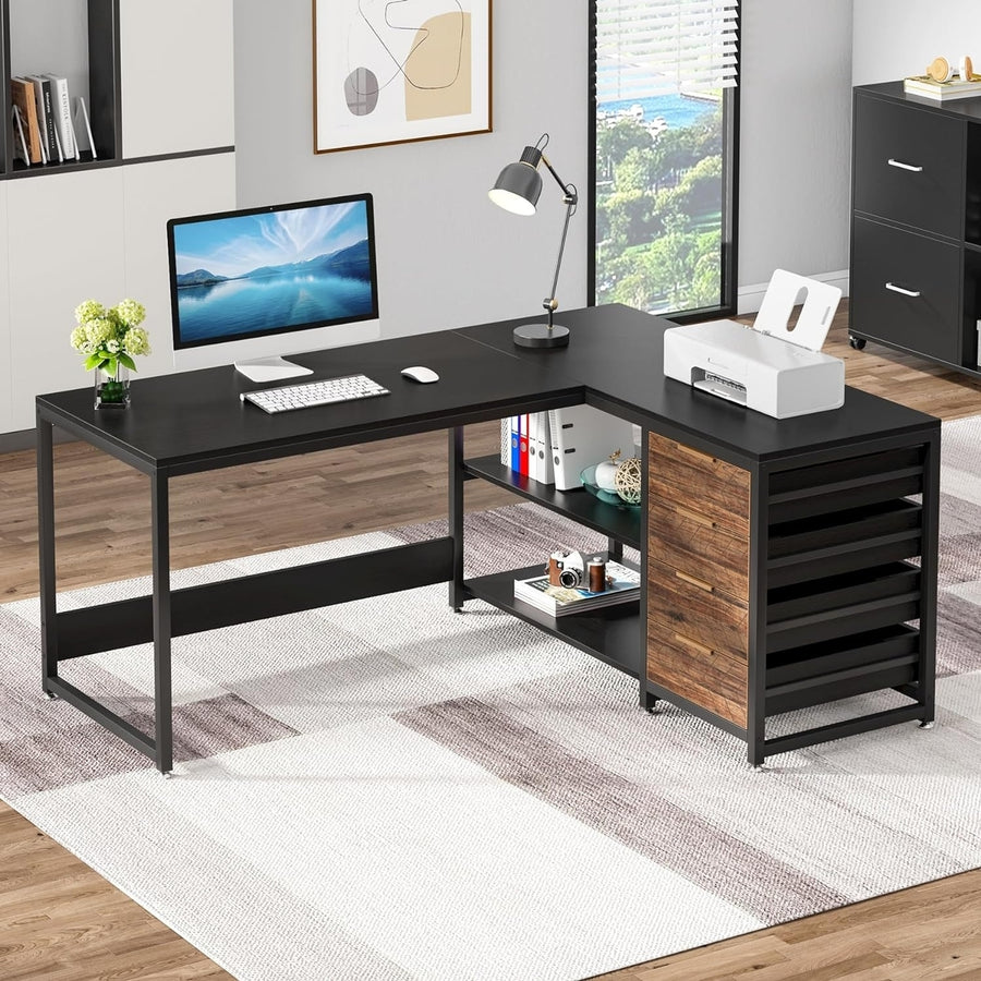 Tribesigns L Shaped Computer Desk 59 Inch with Storage Drawers and Shelves Image 1