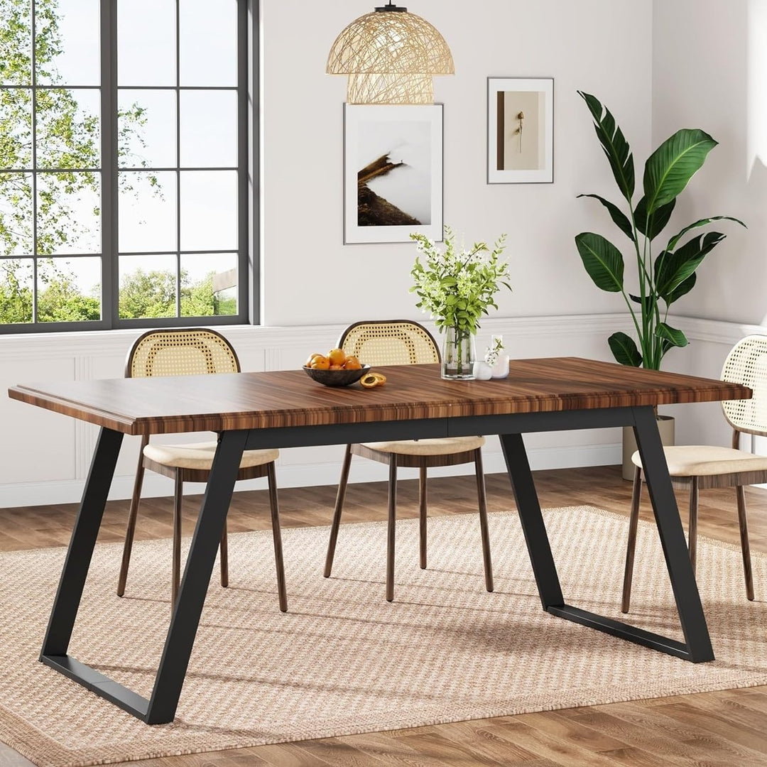 Tribesigns Dining Table for 6, 63-Inch Large Wood Kitchen Table, Rectangular Dinner Table with Metal Legs Image 4