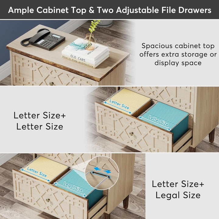 Tribesigns 2 Drawer Lateral File Cabinet Rustic Beige A4 Letter Legal Storage Image 5