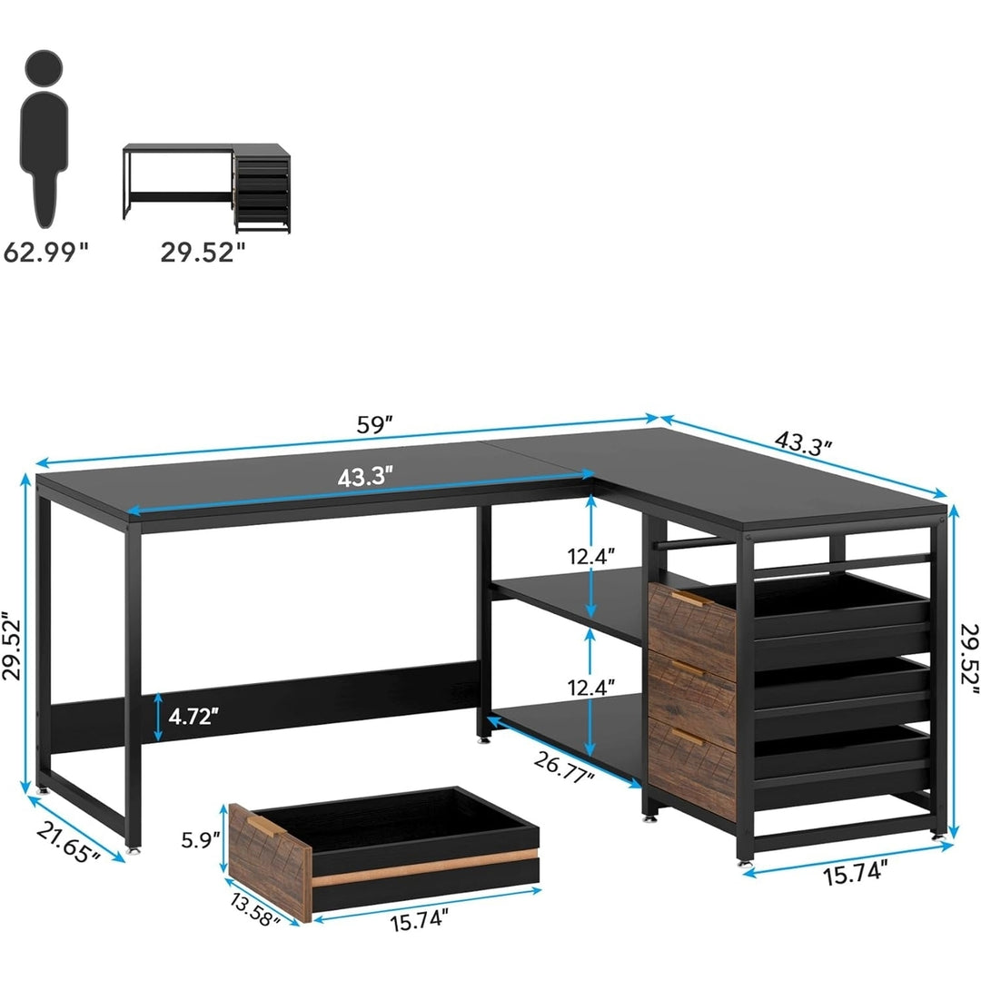 Tribesigns L Shaped Computer Desk 59 Inch with Storage Drawers and Shelves Image 6