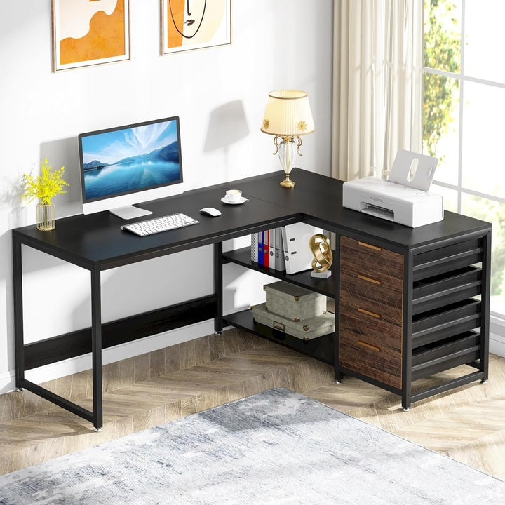 Tribesigns L Shaped Computer Desk 59 Inch with Storage Drawers and Shelves Image 3