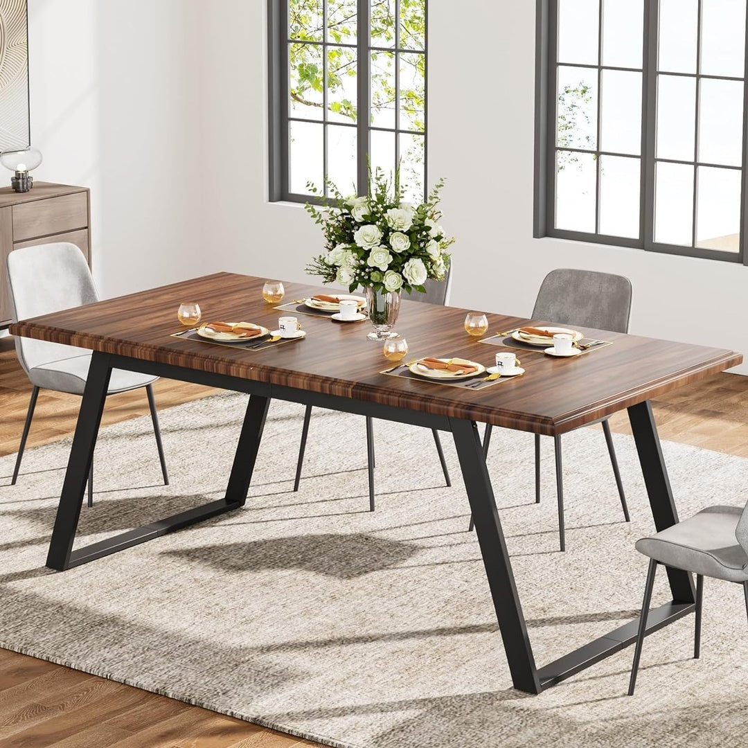 Tribesigns Dining Table for 6, 63-Inch Large Wood Kitchen Table, Rectangular Dinner Table with Metal Legs Image 6