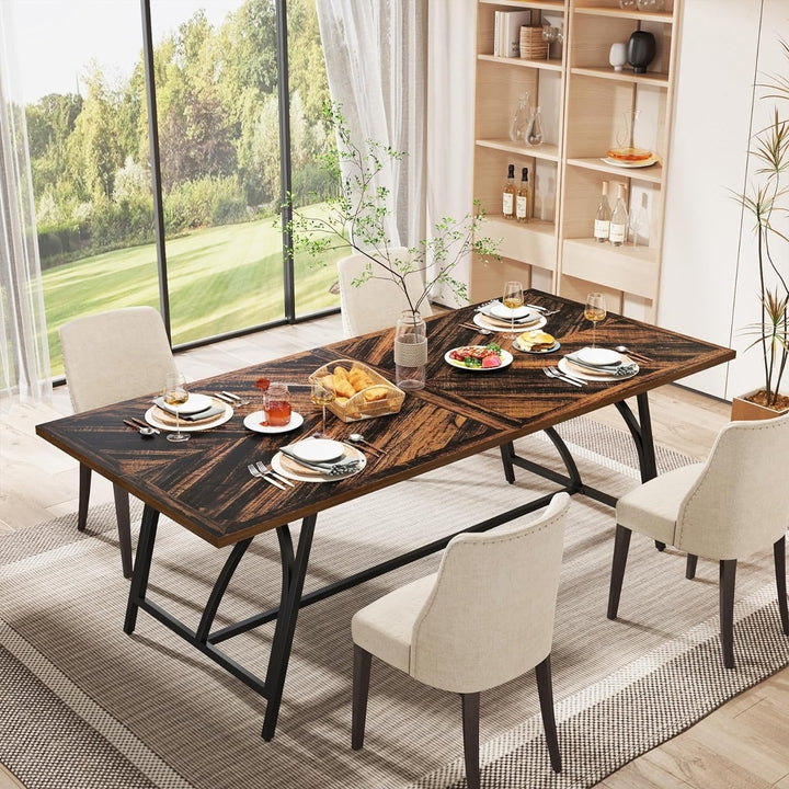 Tribesigns 70.8-Inch Rectangle Dining Table for 6, Extra Long Kitchen Table with Stylish Metal Legs Image 1