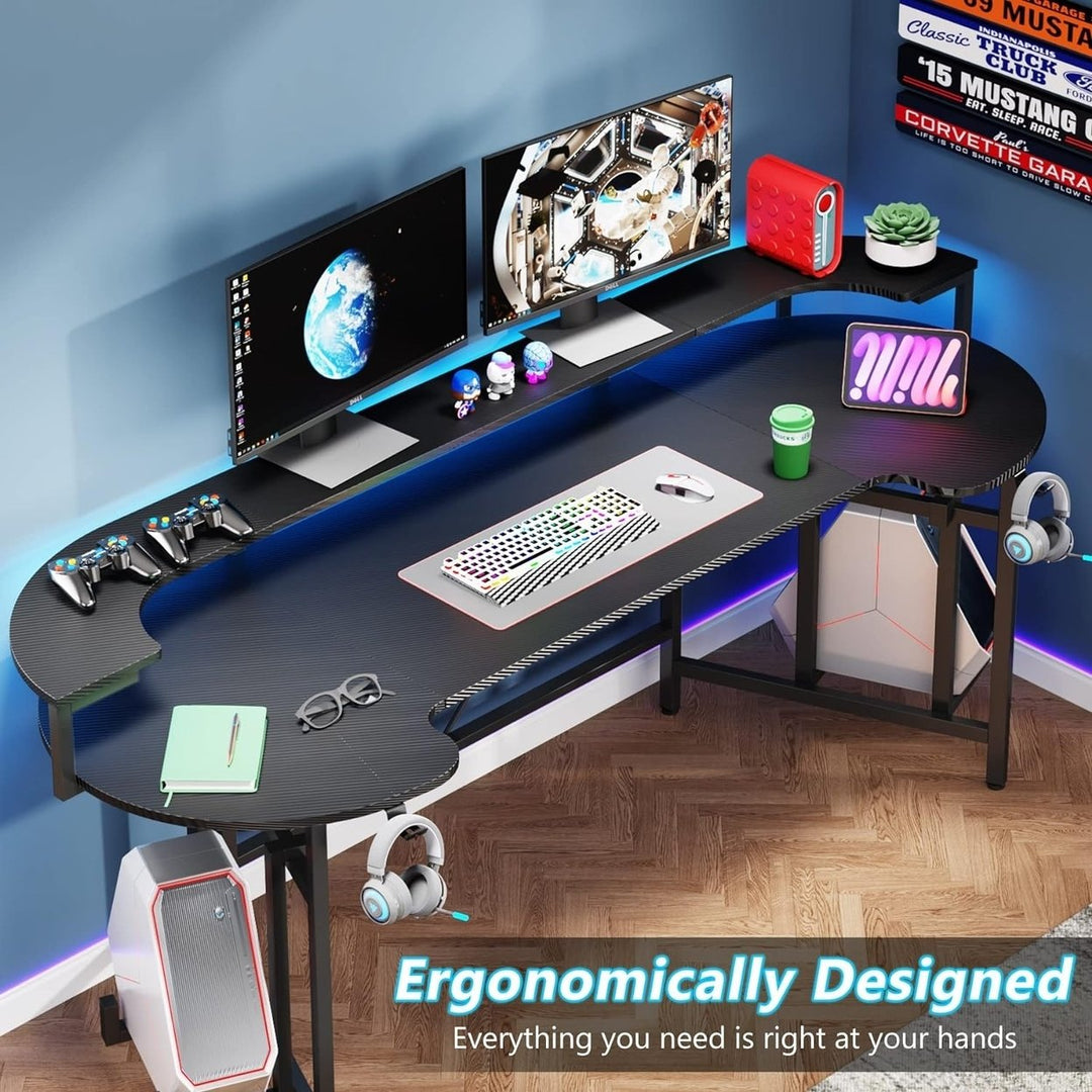 Tribesigns LED Gaming Desk 75 Inch PC Computer Desk with Monitor Shelf Image 4