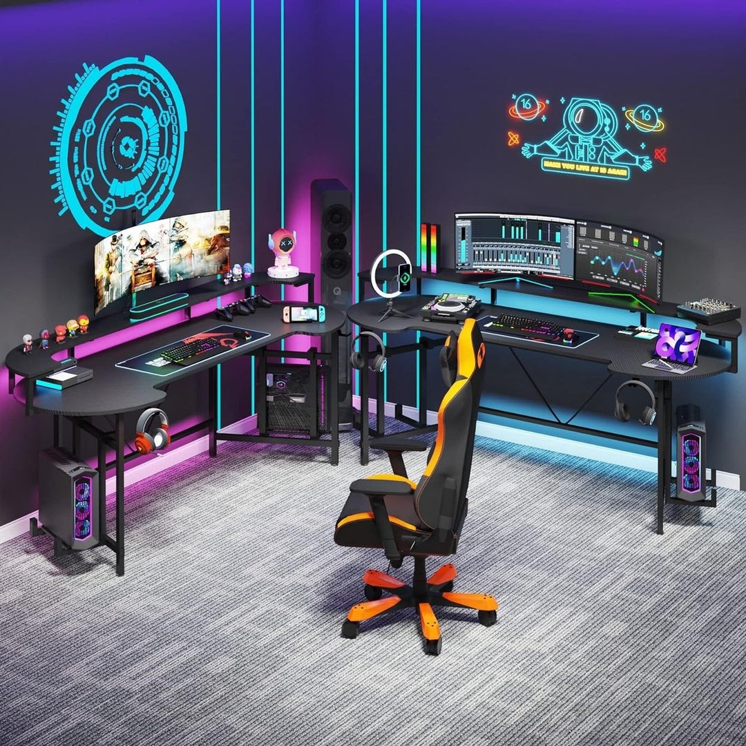 Tribesigns LED Gaming Desk 75 Inch PC Computer Desk with Monitor Shelf Image 3