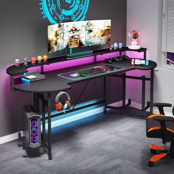 Tribesigns LED Gaming Desk 75 Inch PC Computer Desk with Monitor Shelf Image 1