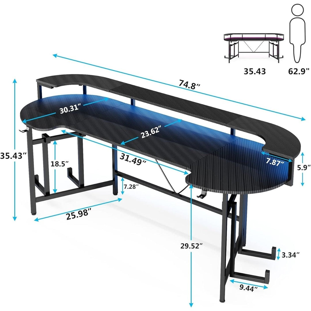 Tribesigns LED Gaming Desk 75 Inch PC Computer Desk with Monitor Shelf Image 6