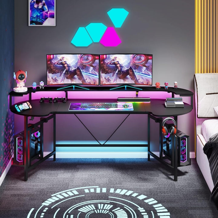 Tribesigns LED Gaming Desk 75 Inch PC Computer Desk with Monitor Shelf Image 2