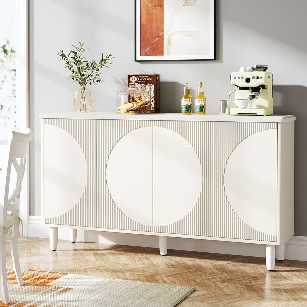 Tribesigns 59.4 Inch White Buffet Cabinet Sideboard Storage Modern Furniture Image 1