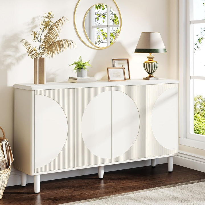 Tribesigns 59.4 Inch White Buffet Cabinet Sideboard Storage Modern Furniture Image 2