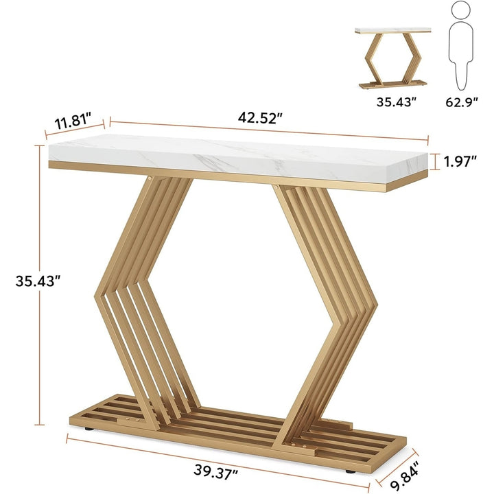 Tribesigns 42 Inch Gold Console Table White Faux Marble Geometric Metal Base Image 5