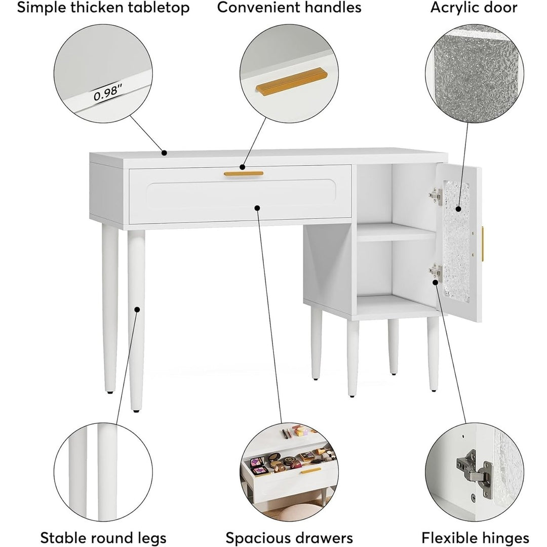 Tribesigns 43" White Computer Desk with Large Drawers and 2-Tier Storage Cabinet, Modern Home Office Desk Image 2