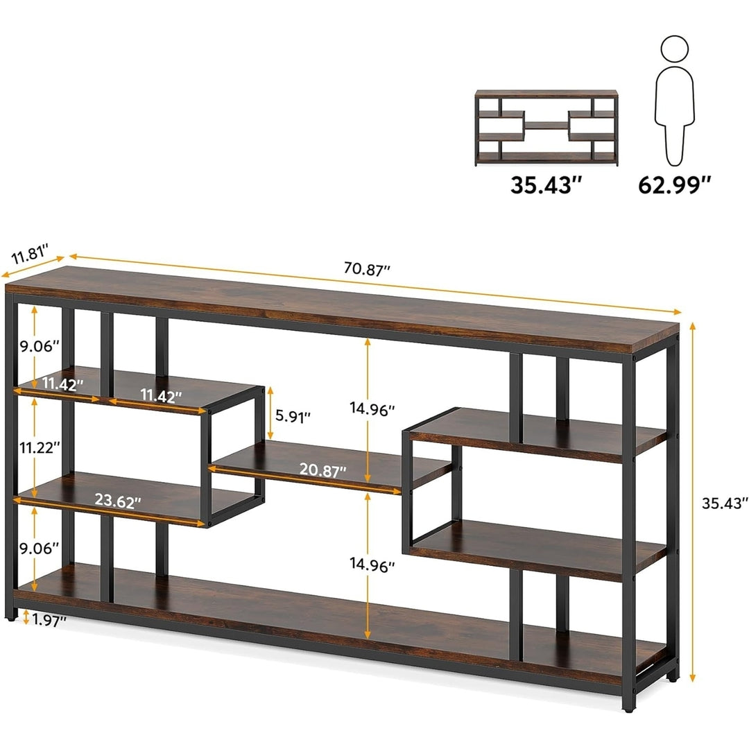 Tribesigns 70.87" Narrow Sofa Table Console Vintage Wood Black Metal 5-Tier Shelves Image 6