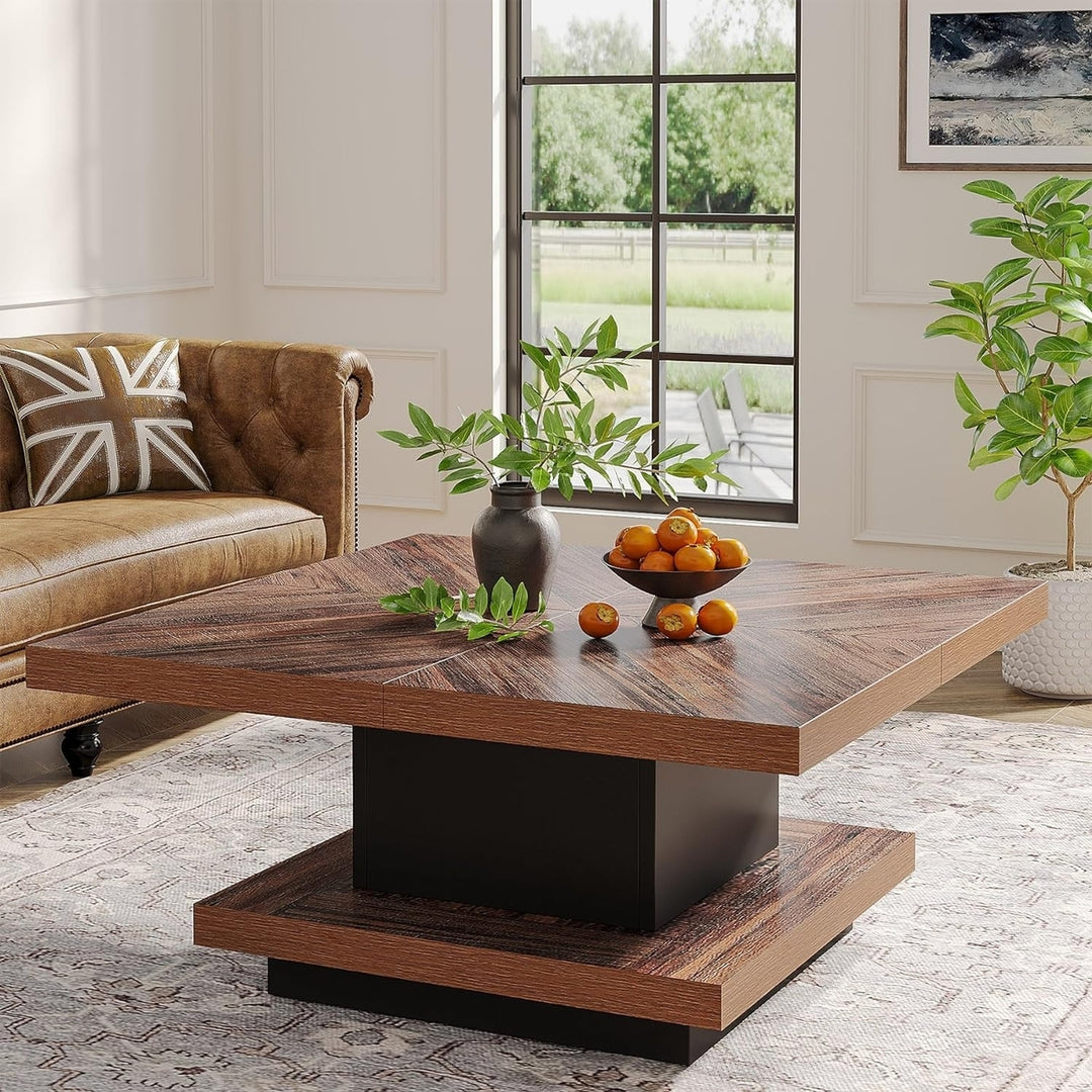 Tribesigns Coffee Table with Storage Square Coffee Table Rustic Brown Coffee Table Image 3