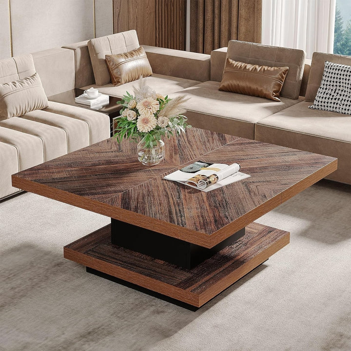 Tribesigns Coffee Table with Storage Square Coffee Table Rustic Brown Coffee Table Image 4