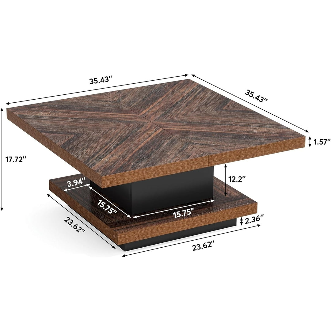 Tribesigns Coffee Table with Storage Square Coffee Table Rustic Brown Coffee Table Image 5