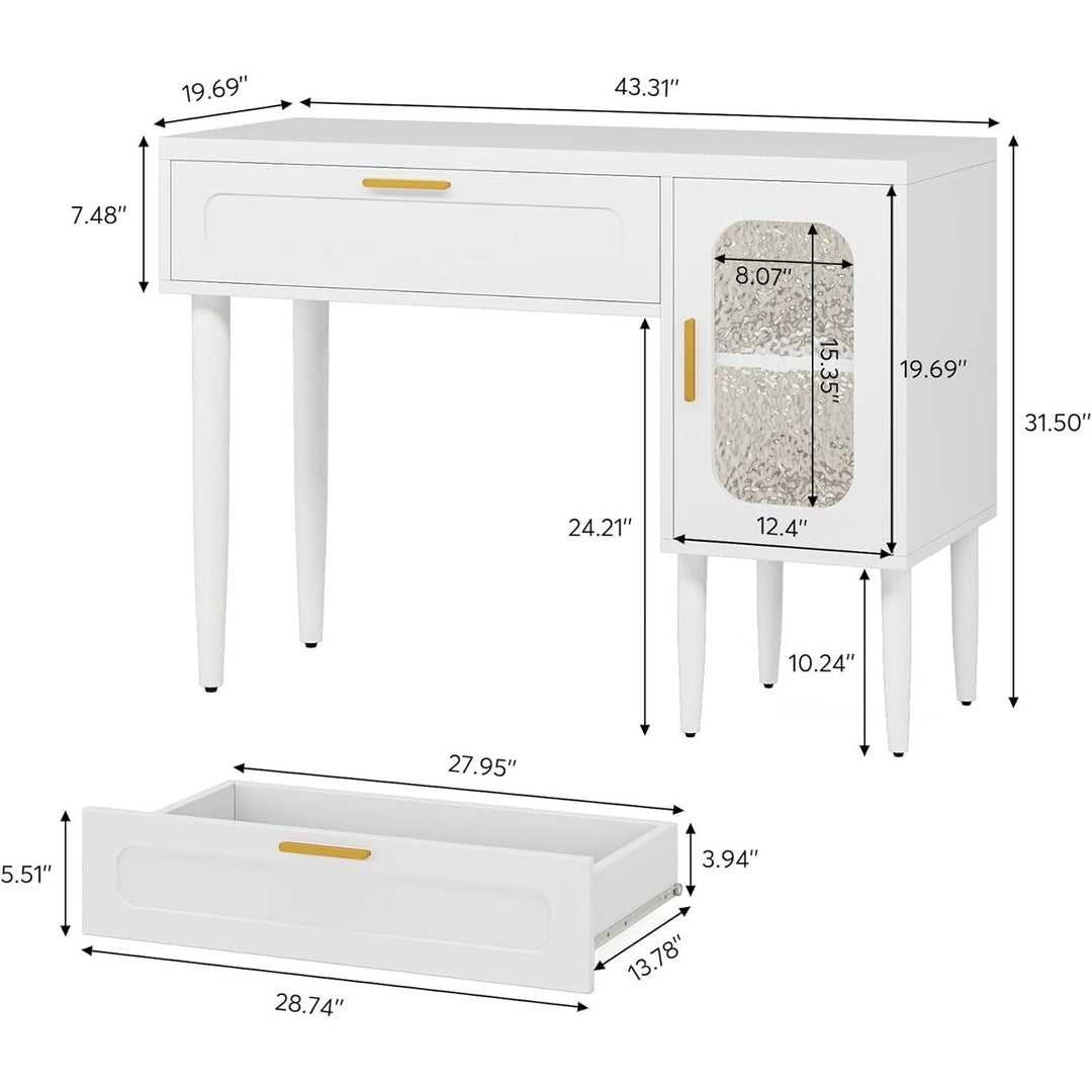 Tribesigns 43" White Computer Desk with Large Drawers and 2-Tier Storage Cabinet, Modern Home Office Desk Image 5