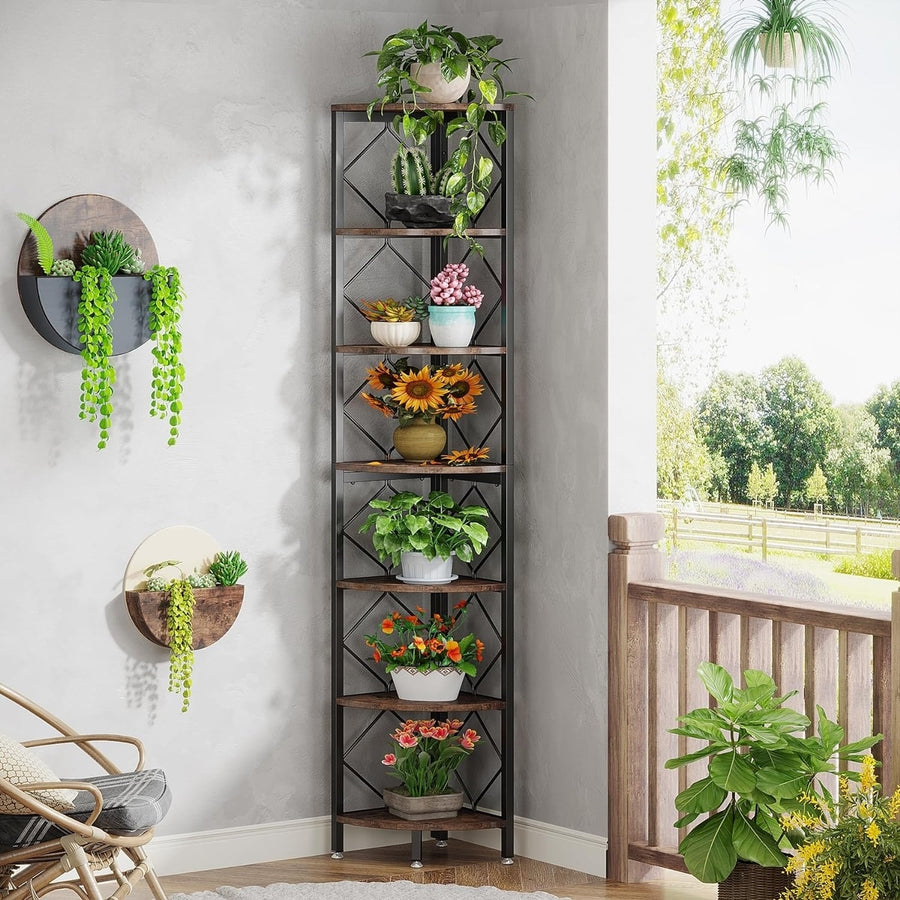 Tribesigns 7-Tier Corner Shelf 78.7 Inch Tall Industrial Bookcase Space Saver Image 1