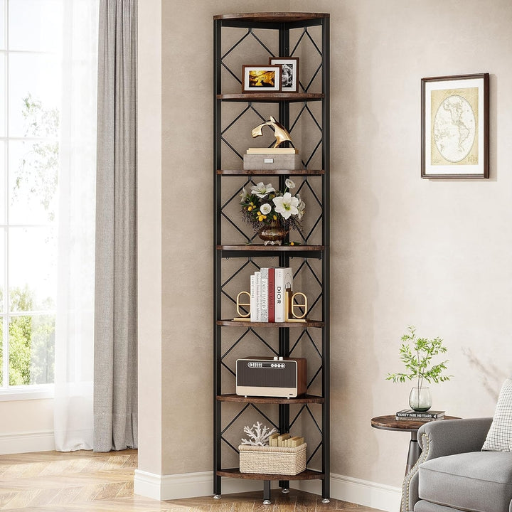 Tribesigns 7-Tier Corner Shelf 78.7 Inch Tall Industrial Bookcase Space Saver Image 4