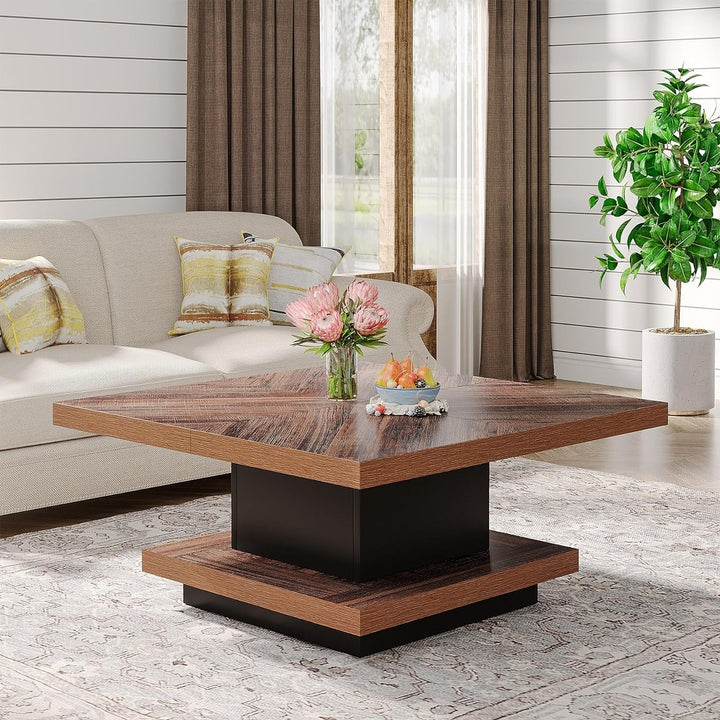 Tribesigns Coffee Table with Storage Square Coffee Table Rustic Brown Coffee Table Image 6