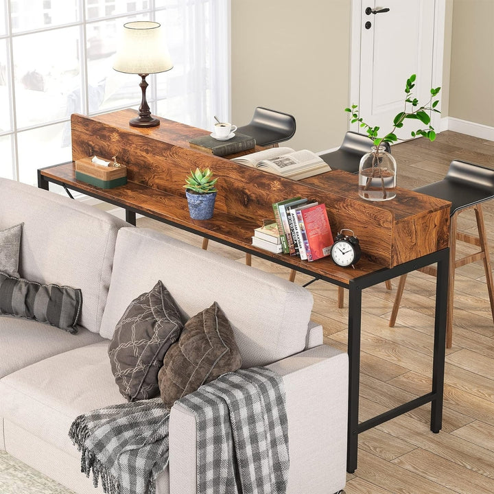 Tribesigns 70.9 Inch Extra Long Sofa Table with Storage, Industrial Table Behind Sofa with Open Shelves Image 2