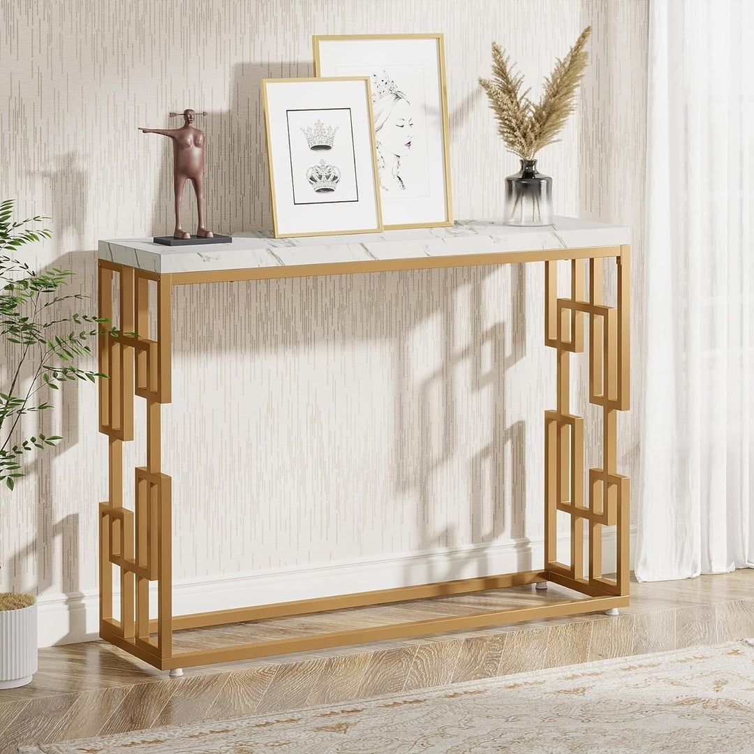 Tribesigns Gold Console Table 42.5" White Faux Marble Modern Sofa Table Image 3