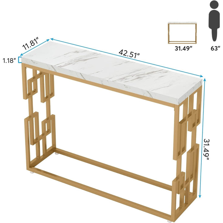 Tribesigns Gold Console Table 42.5" White Faux Marble Modern Sofa Table Image 6