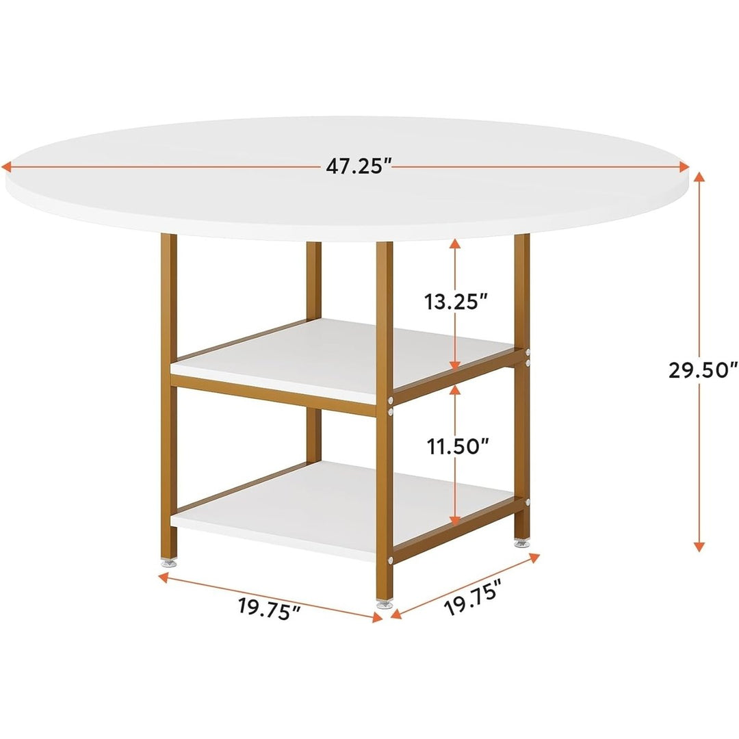 Tribesigns 47 Inch Round Dining Table White Wood Top Golden Legs with Storage Shelves Image 5