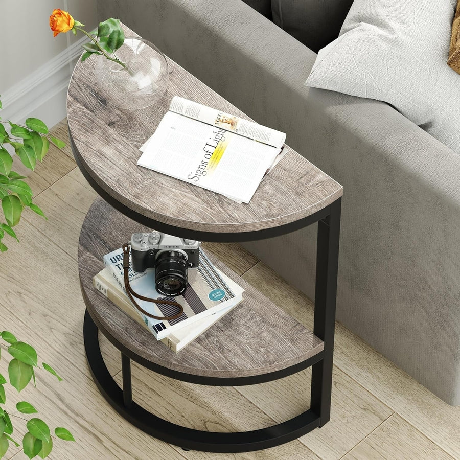 Tribesigns Half Round End Table Grey Small Side Table with Storage Shelf Image 1