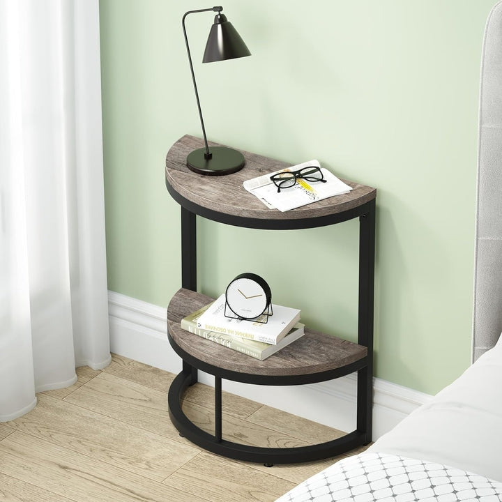 Tribesigns Half Round End Table Grey Small Side Table with Storage Shelf Image 3